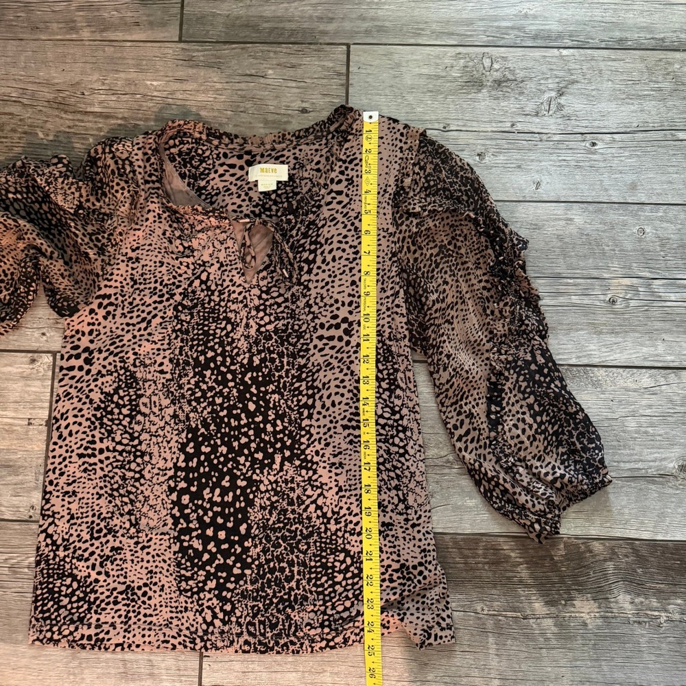 Maeve Anthropologie Animal Print Ruffle Balloon Sleeve Blouse Mauve Black Medium - Picture 8 of 9